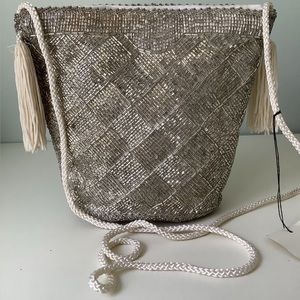 New Vintage RARE FIND silver white beaded evening bag